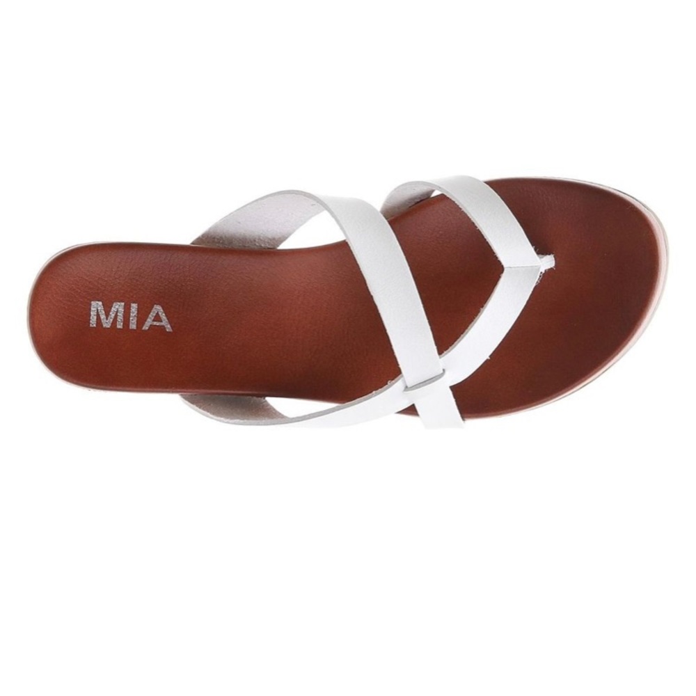 MIA Shoes Womens Ares Slide Flat Sandals White Leather Size 7.0 M US